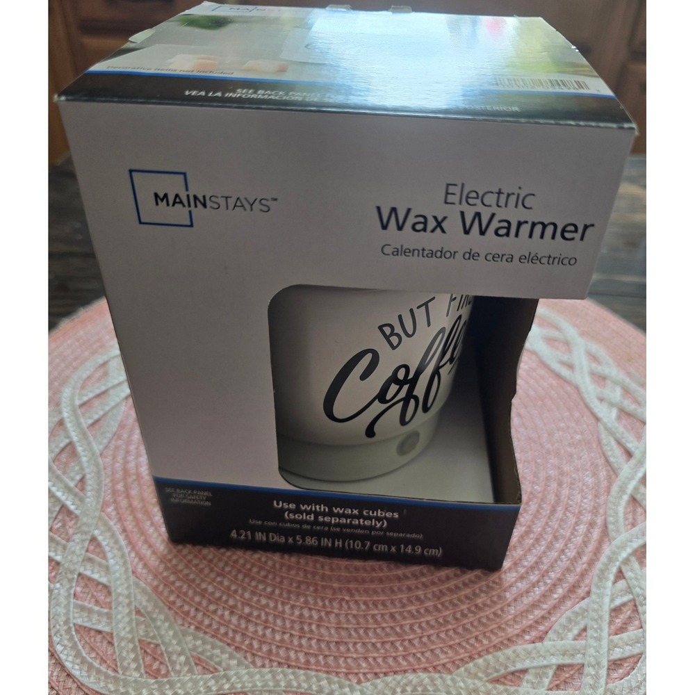 Mainstays Electric Wax Warmer But First Coffee White Ceramic Plug In 10102-05498
